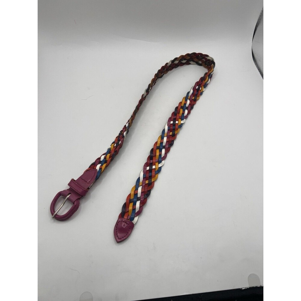 Vintage Multicolored Rainbow Basket Weave Leather Belt Herringbone Retro